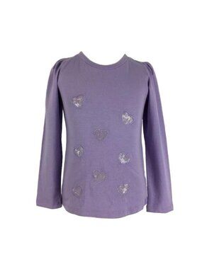 Top Girls Size 5 Purple Long Sleeve Sequin Embroidered Mesh Hearts by CR Kids